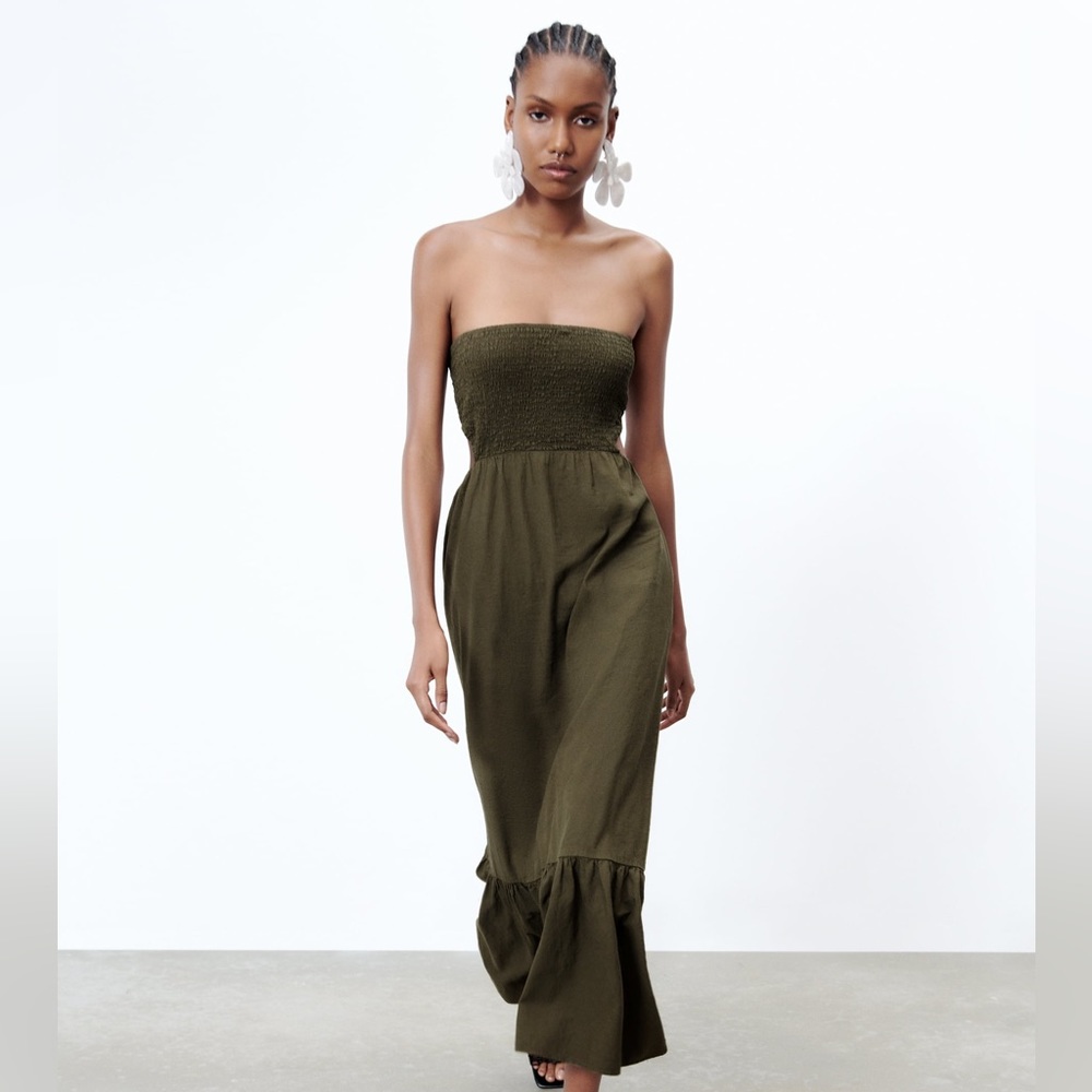 Zara Linen Blend Smocked Dresss